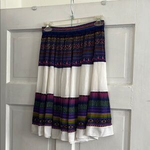 Bohemian White Tiered Skirt with Multicolor Ethnic Print